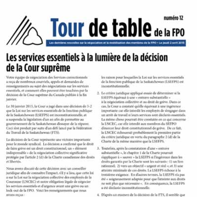 Tour de table de la FPO: les services essentiels a la lumiere de la decision de la cour supreme