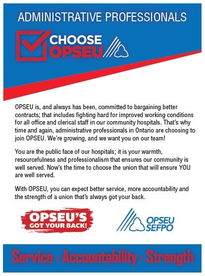 Administrative professionals choose OPSEU poster.