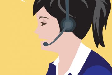 Illustration of a woman wearing a telephone headset