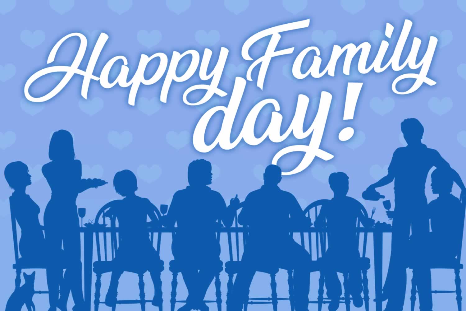 Happy Family Day image. Graphic of people around a table eating