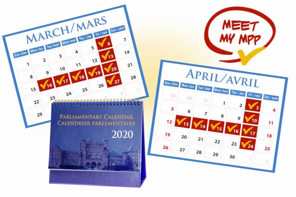 Parliamentary calendar dates for March and April