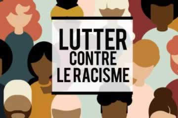 Plusieurs visages de diverses origines et couleurs pour illustrer le slogan de la campagne antiraciste du syndicat : Lutter contre le racisme