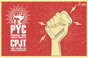 Illustration of a hand holding a cell phone. Provincial Young Workers Committee