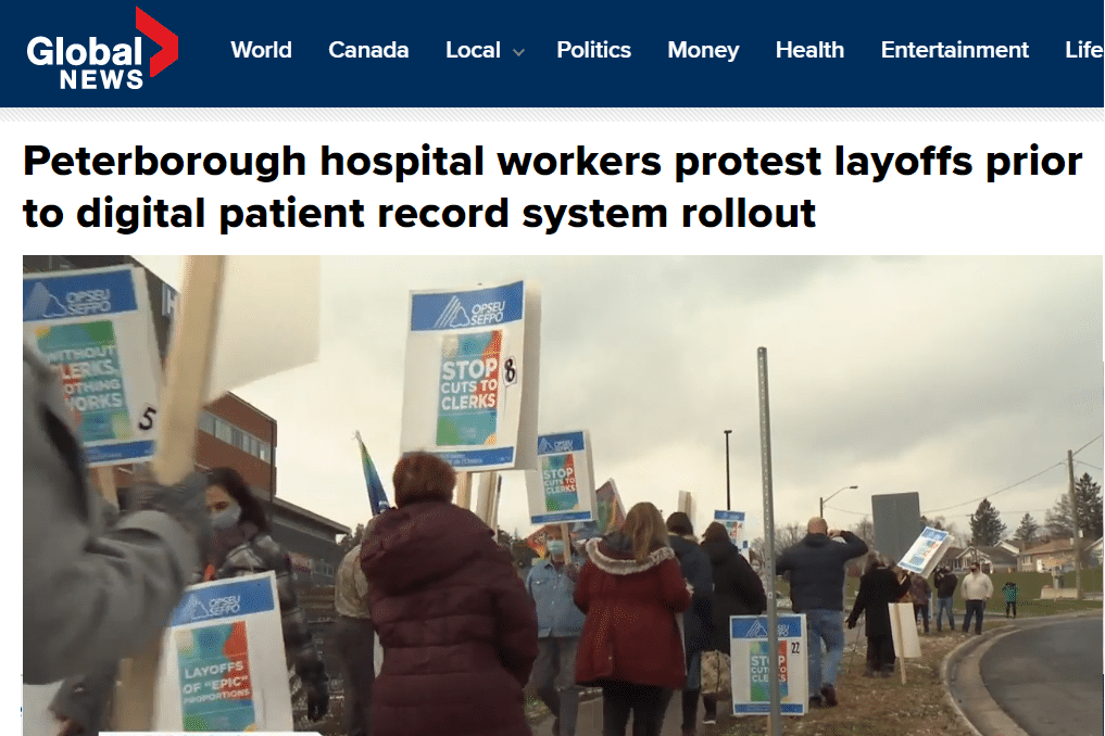 Global News: Peterborough hospital workers protest layoffs